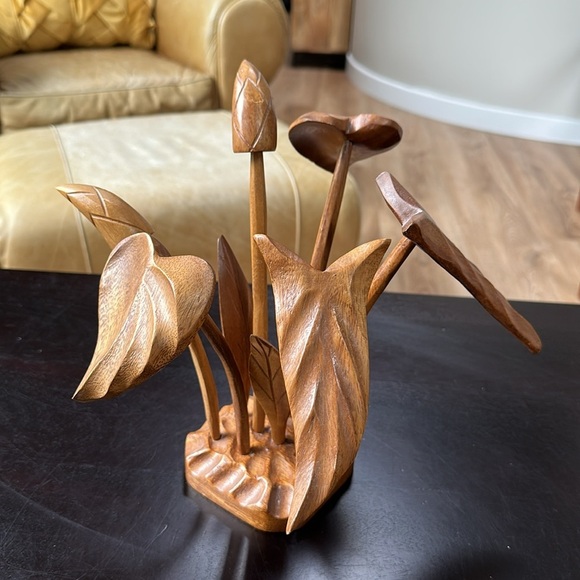 Vintage Mcm Wooden Floral Arrangement Buildable Sculpture -